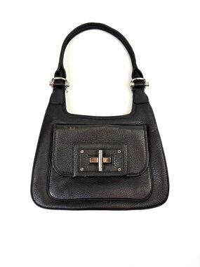 Banana Republic Black Pebbled Leather Shoulder Bag Turn Lock Silver Hardware